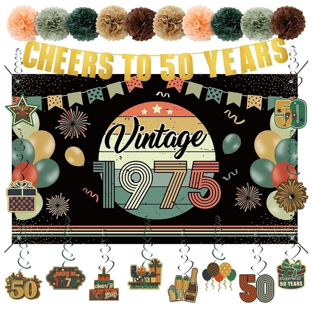 Vintage 50Th Birthday Decorations for Men Women 1975 Banner Decorations